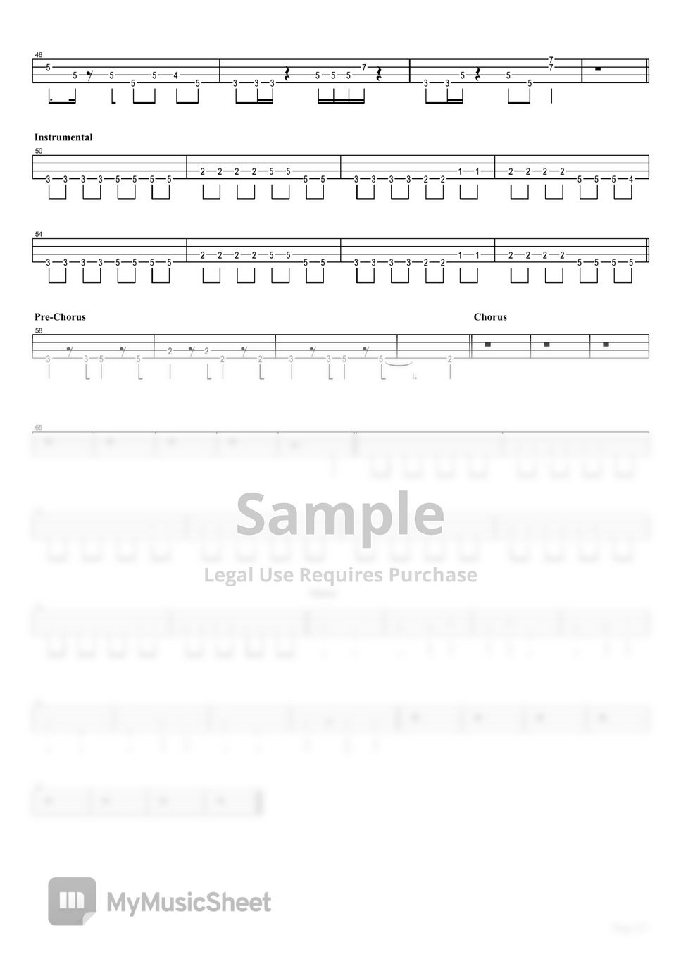 ChouChou-P - Kokoronashi (Bass TAB) (Natsuiro Matsuri Ver.) Sheets by Muya