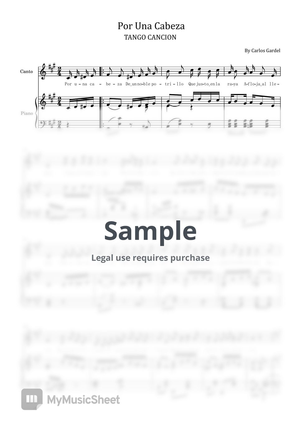 Carlos Gardel - Por una Cabeza (Carlos Gardel - For Piano and Voice