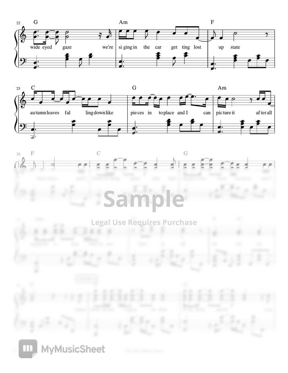 Taylor Swift - All Too Well (piano sheet music) by Mel's Music Corner