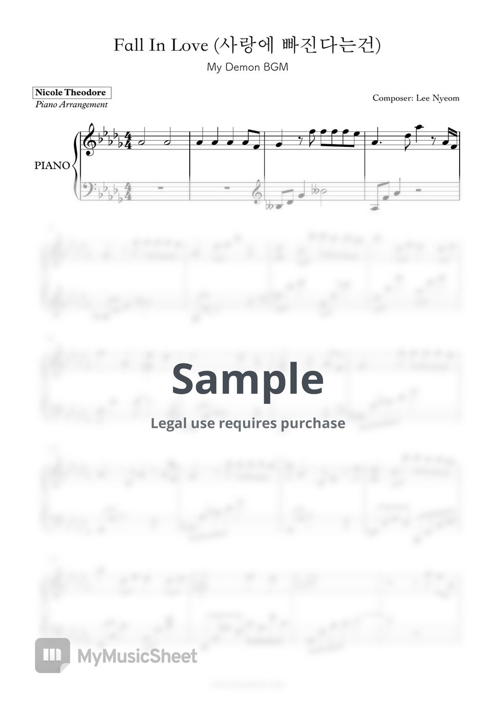 Lee Nyeom - Fall in Love (My Demon BGM) Sheets by Nicole Theodore