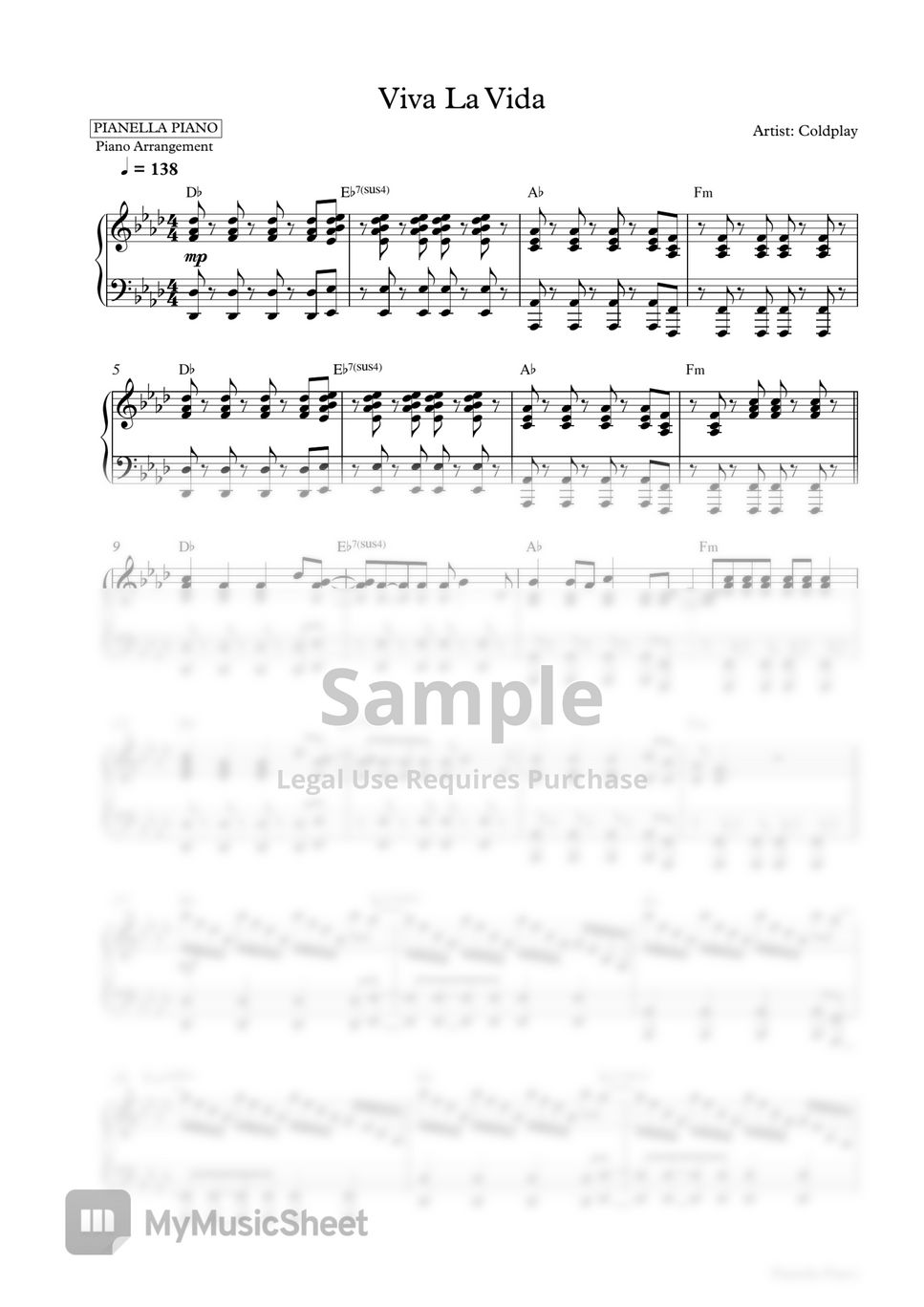 Coldplay - Viva La Vida (Piano Sheet) by Pianella Piano