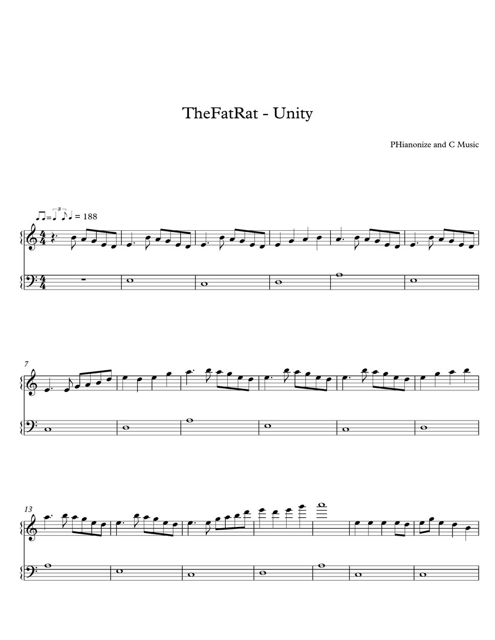 TheFatRat - Unity (Easy Version) Sheet by PHianonize and C Music