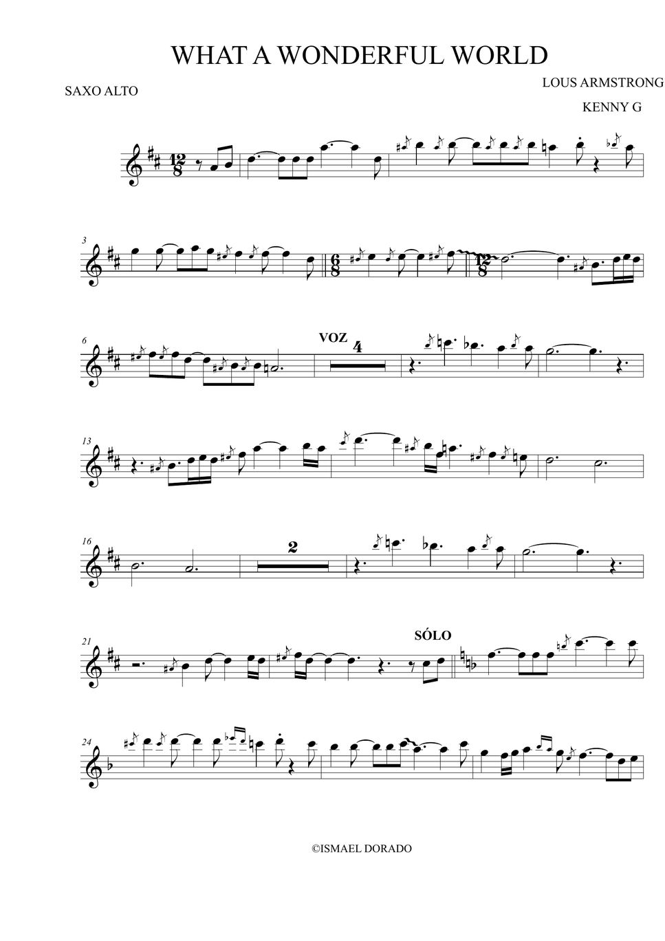 What a Wonderful World Louis Armstrong. Kenny G (Alto Sax) Sheets by