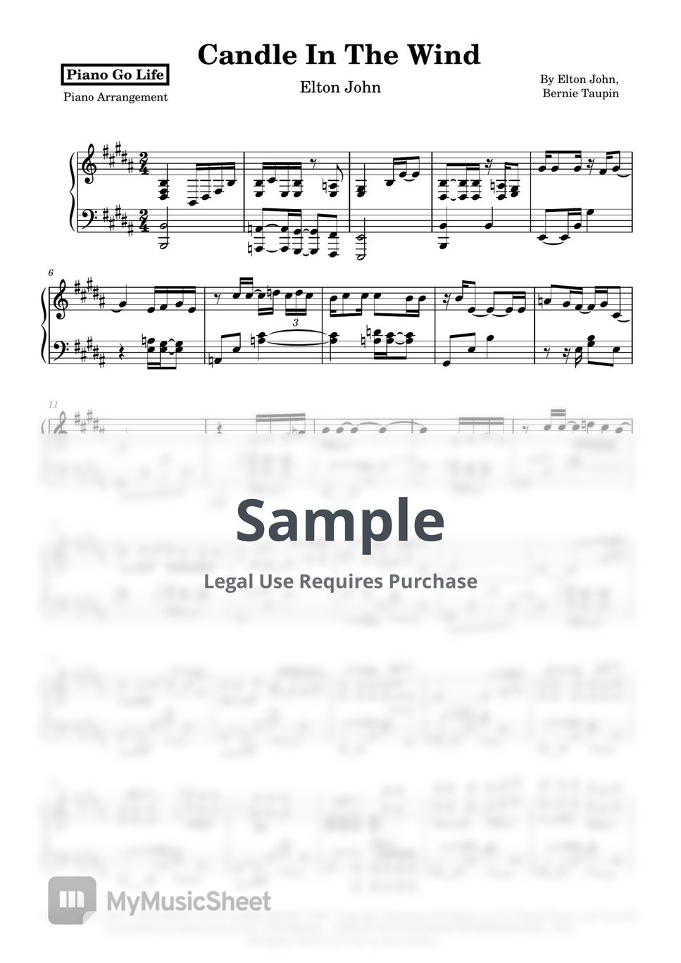 Elton john candle in the wind sheets by piano go life
