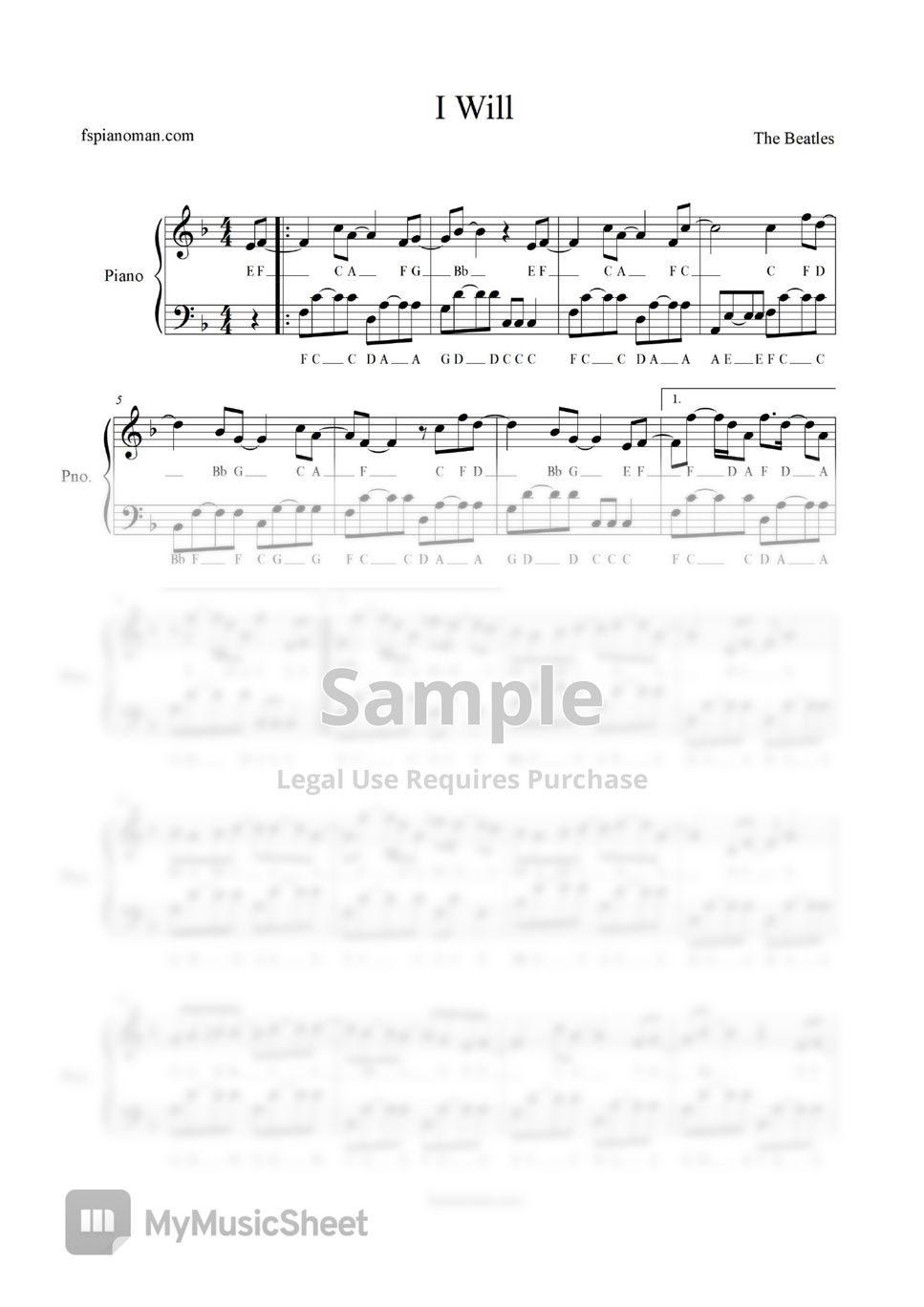 The Beatles - I Will (Notes Sheet) by freestyle pianoman