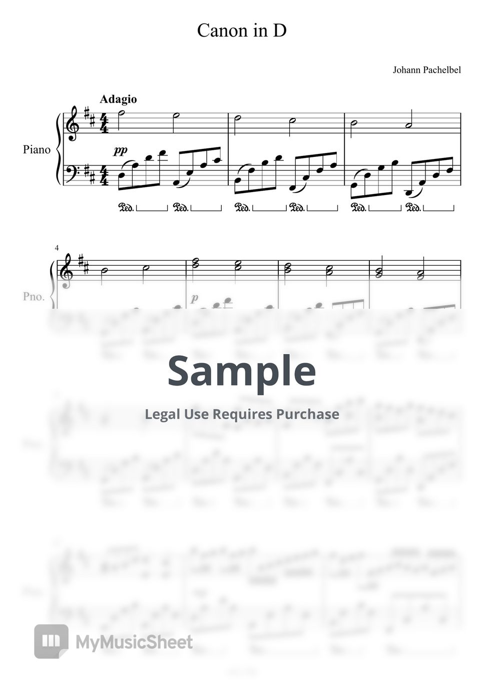 Johann Pachelbel (Piano Version) - Canon in D (Piano) Sheets by Sheet ...