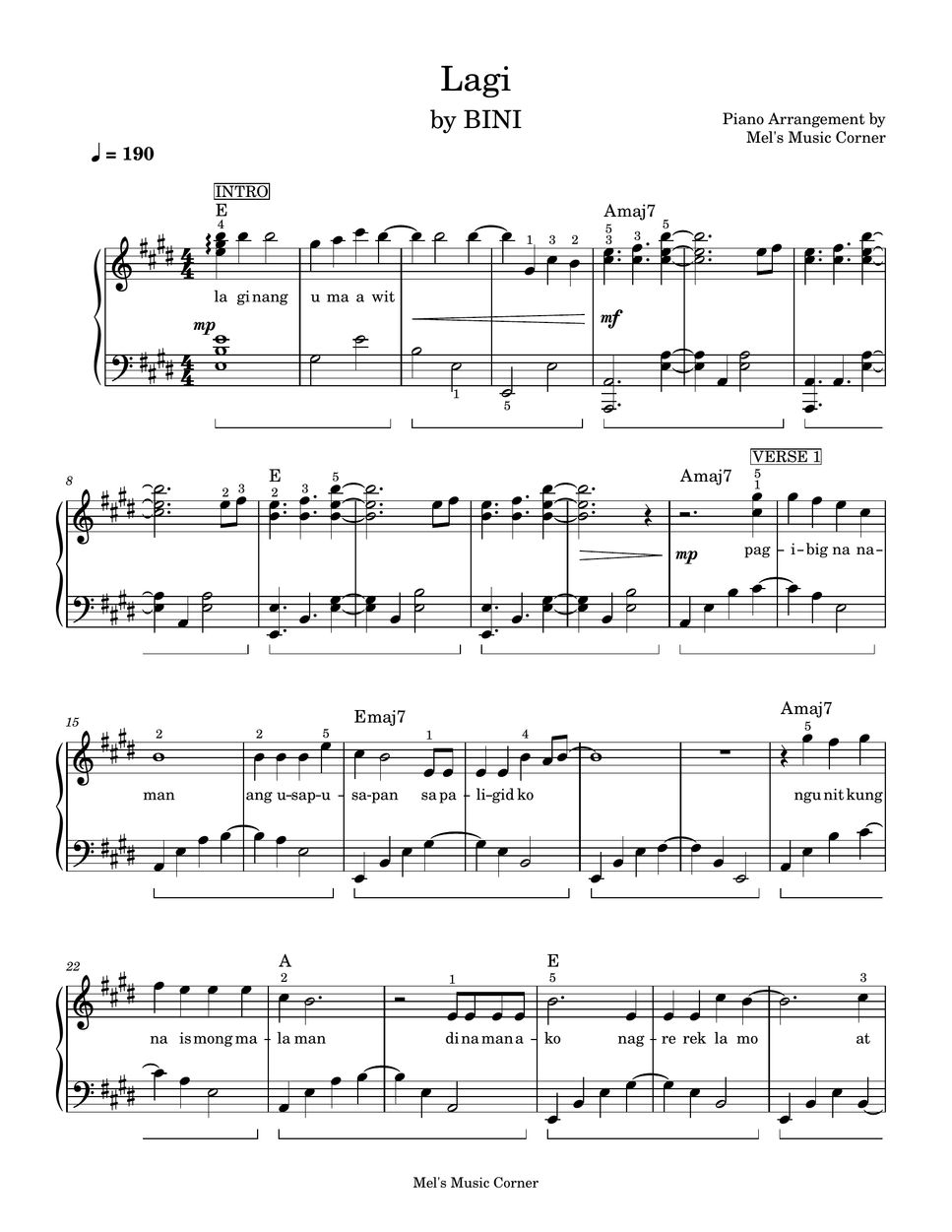 BINI - Lagi (piano sheet music) by Mel's Music Corner