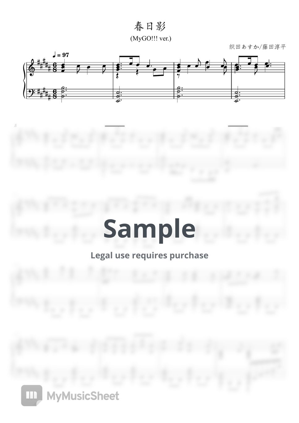 织田あすか/藤田淳平 - 春日影 ((MyGO!!! ver.) - For Piano Solo) Sheets by poon