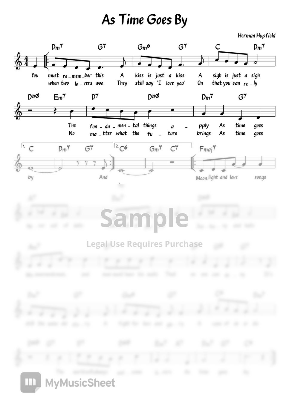 Herman Hupfeld - As Time Goes By in C (Chord/Melody/Lyrics) (Lead Sheet) by ukulelewenwen