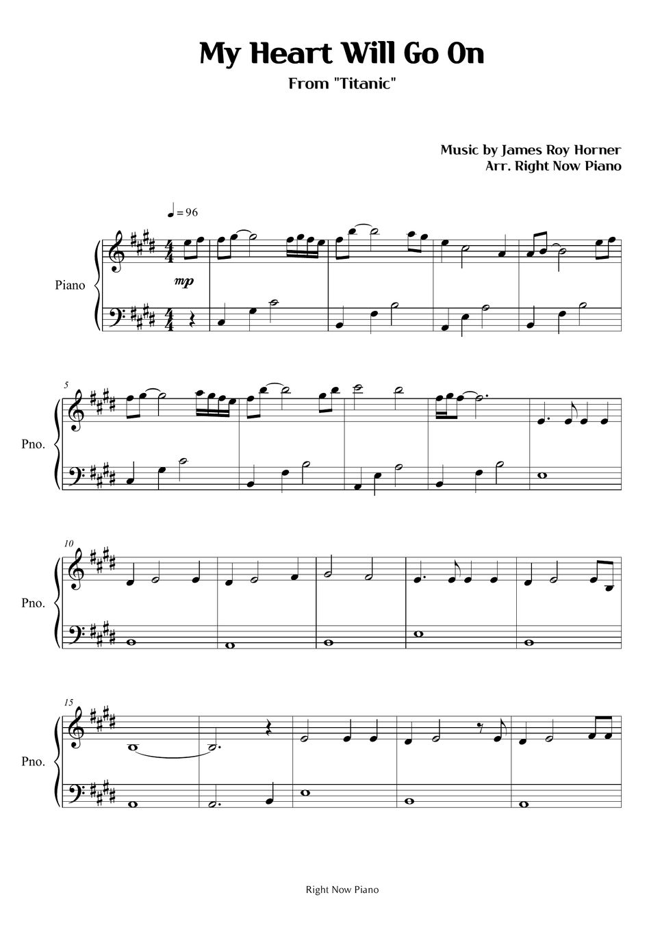 Titanic My Heart Will Go On Sheet by Right Now Piano