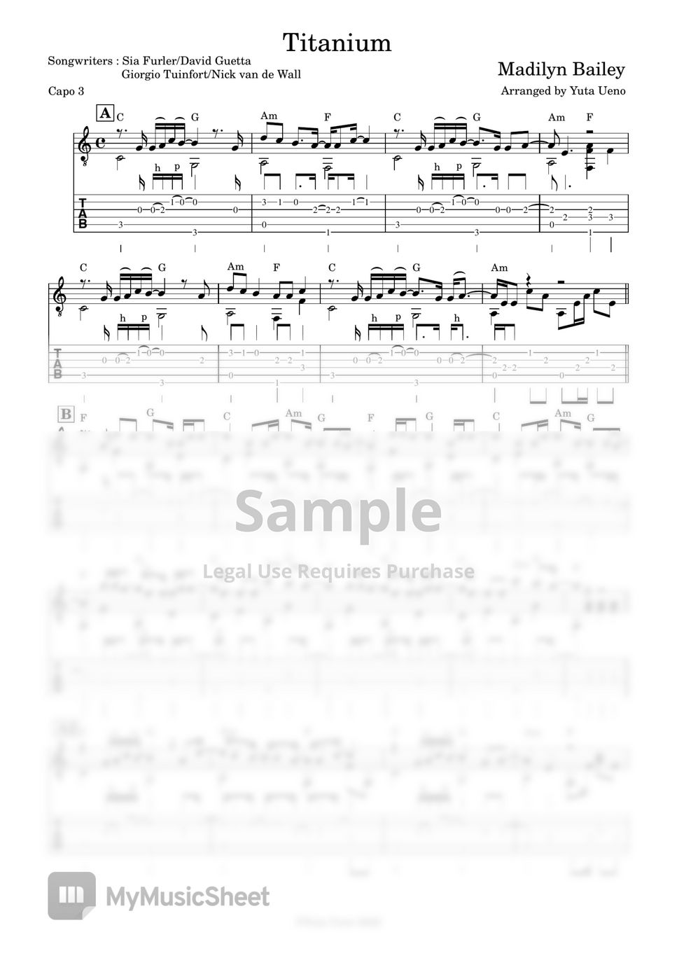 David Guetta ft. Sia Titanium (Madilyn Bailey ver.) Tab + 단선 악보 by