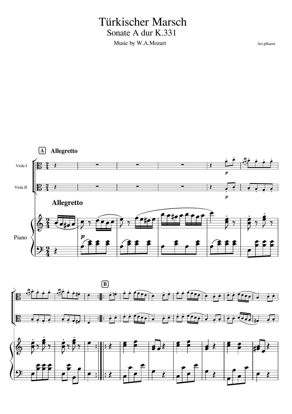 Mozart - Turkish March K.331 (viola duet-pianotrio) by pfkaori