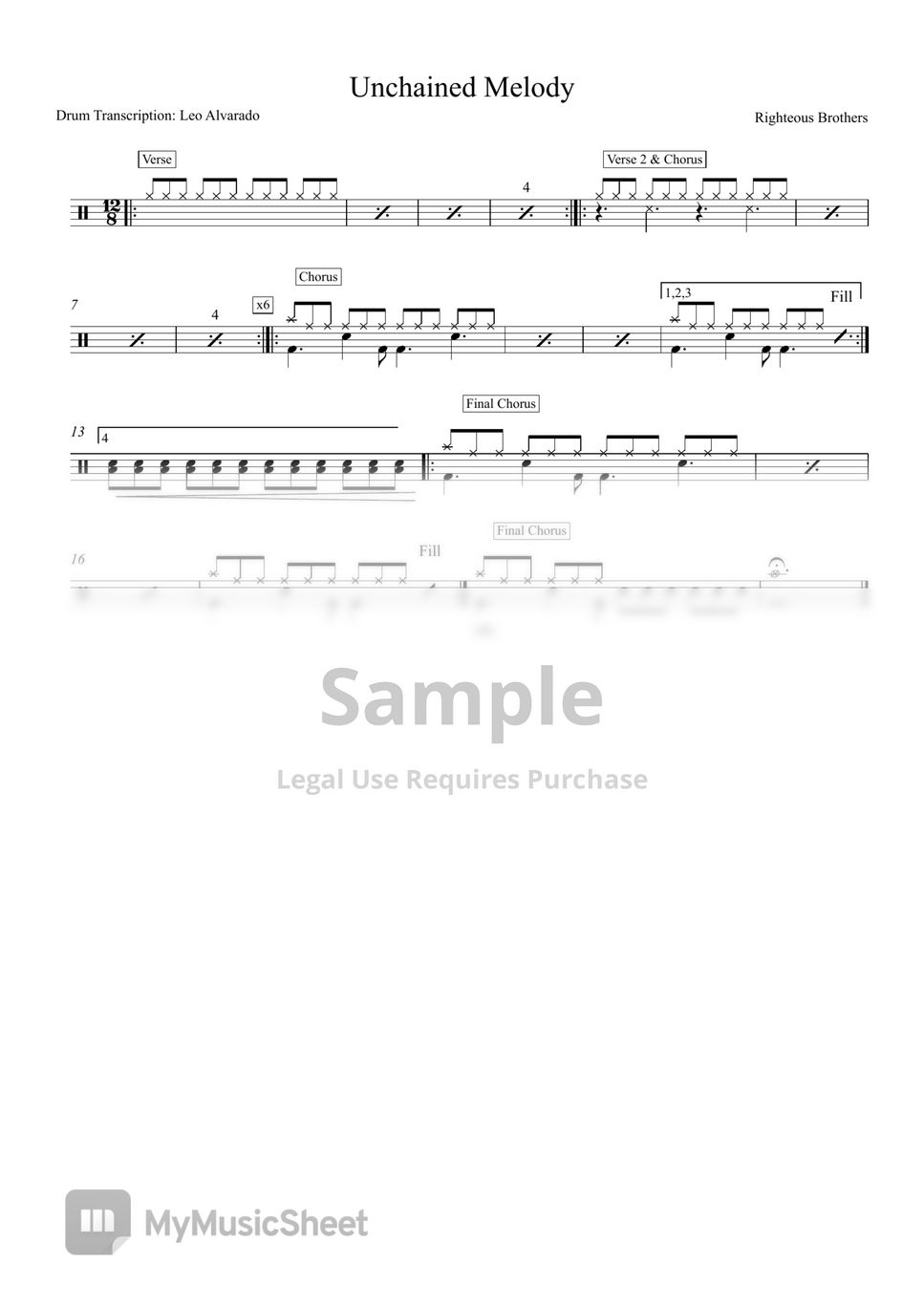 Righteous Brothers - Unchained Melody by Drum Transcription: Leo Alvarado
