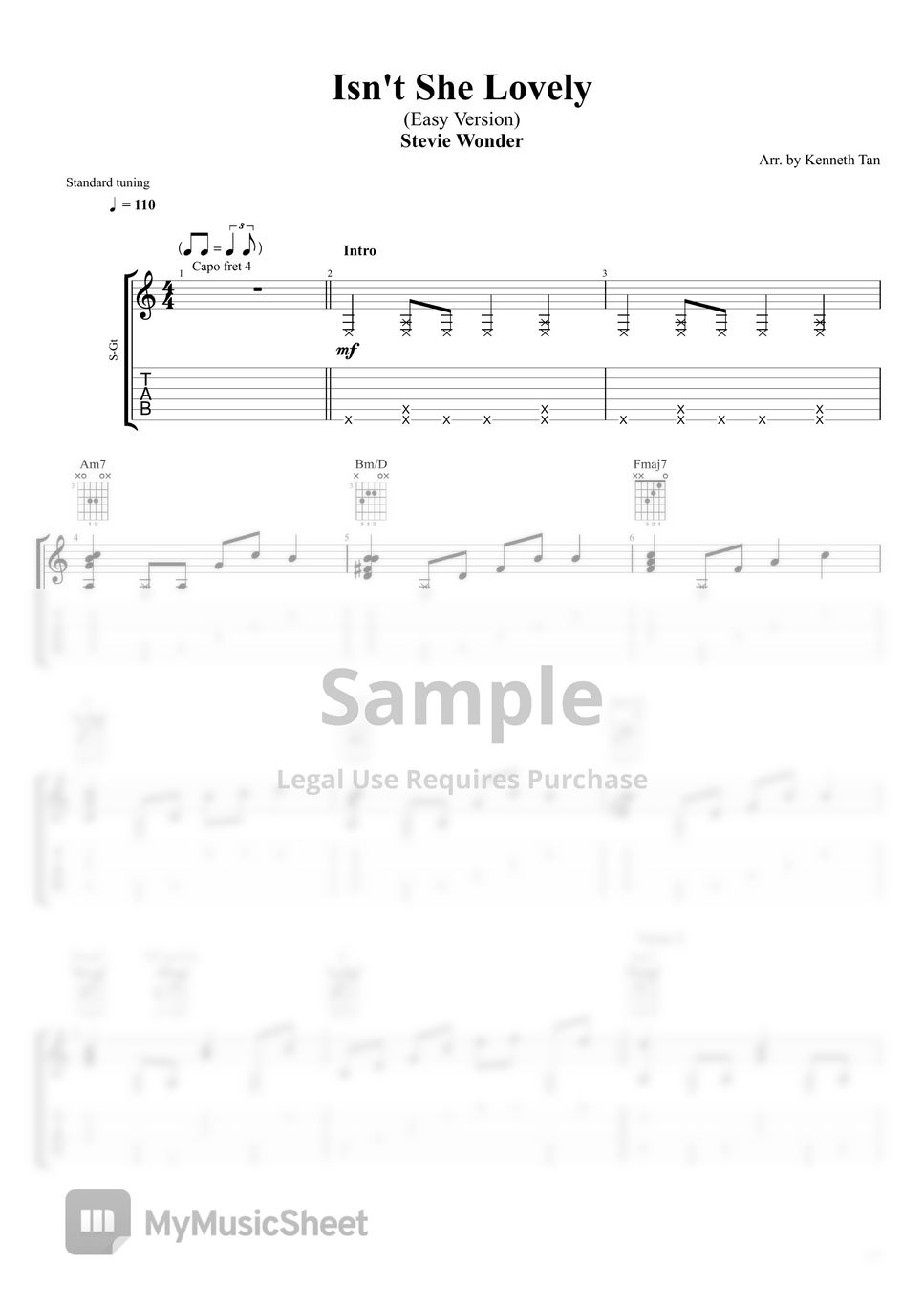 Stevie Wonder | Fingerstyle Guitar - Isn't She Lovely (Easy Version) by Kenneth Acoustic