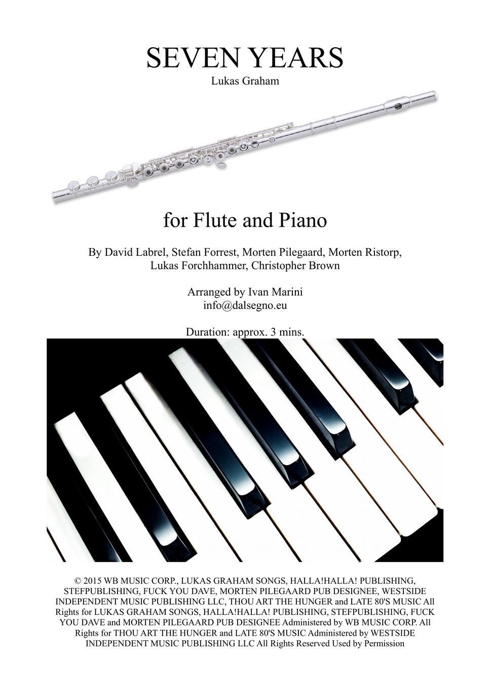 Lukas Graham 7 YEARS (for Flute and Piano) แผ่น by Ivan Marini