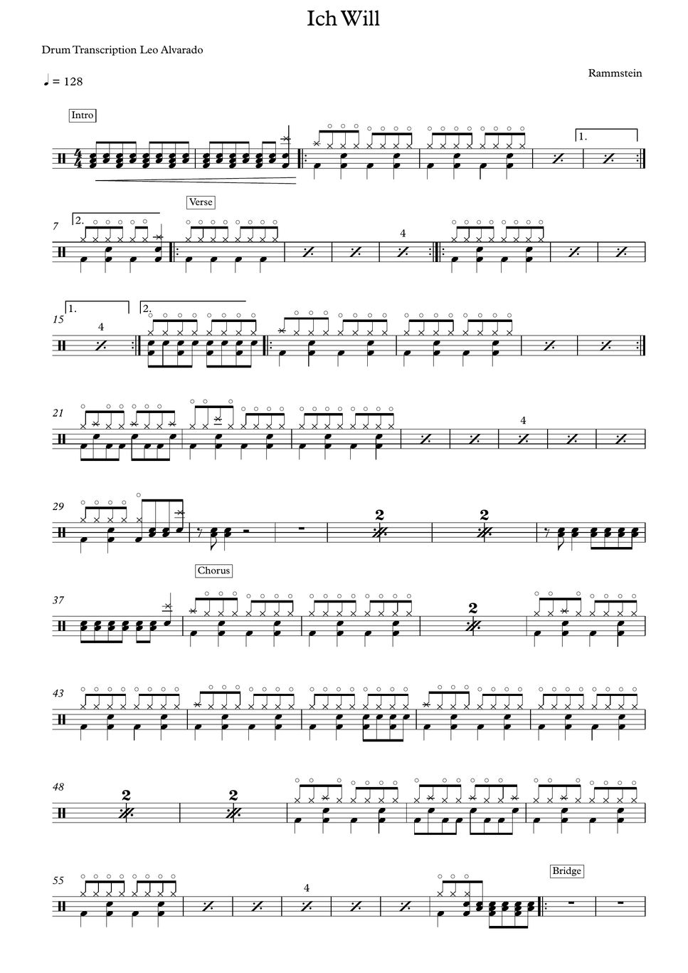 Rammstein Ich WIll Sheets by Drum Transcription Leo Alvarado