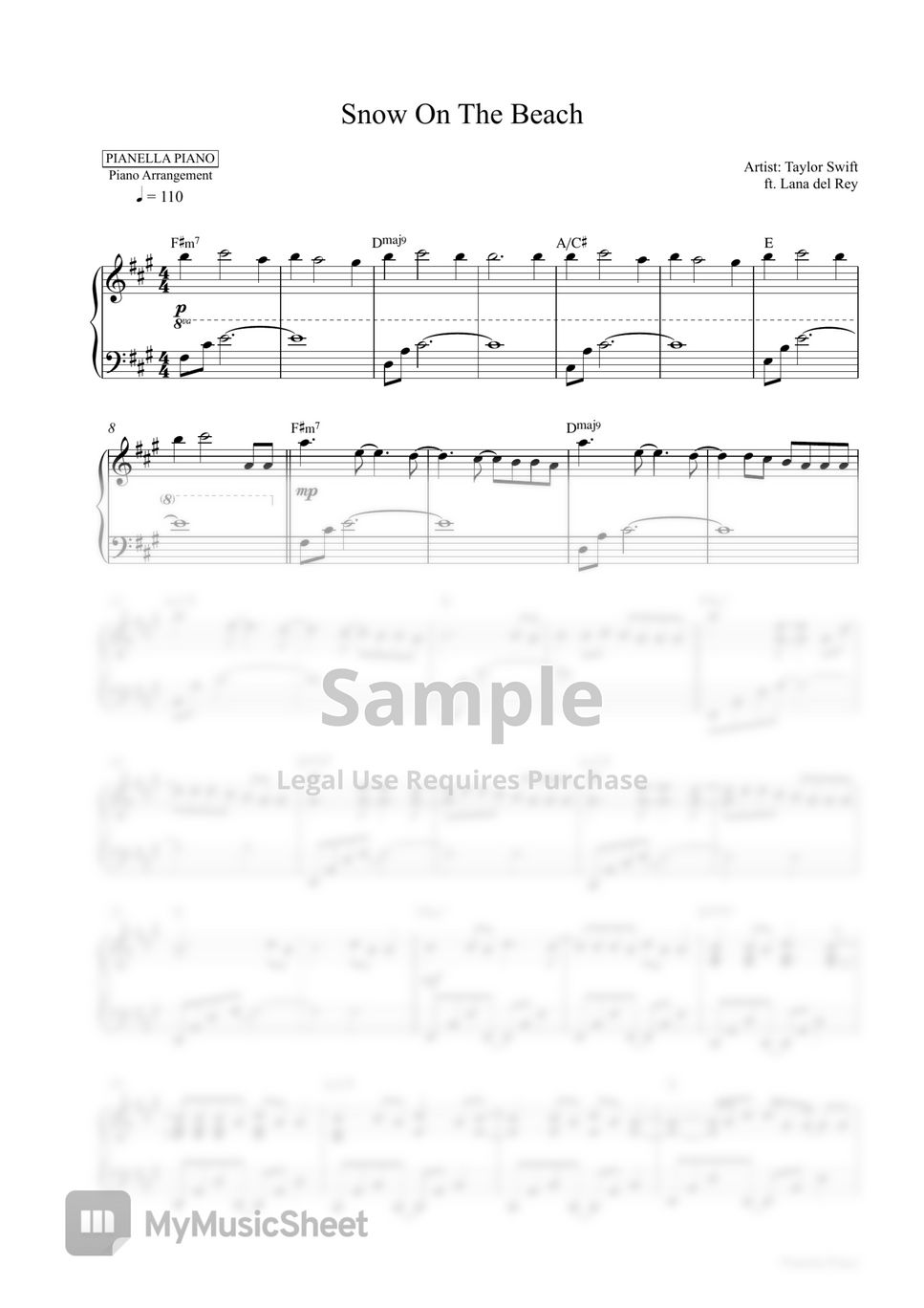 Taylor Swift ft. Lana del Rey - Snow On The Beach (Piano Sheet) by Pianella Piano