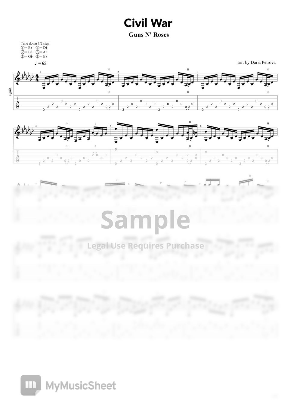 Guns N' Roses Civil War (Fingerstyle Guitar Arrangement, HalfStep