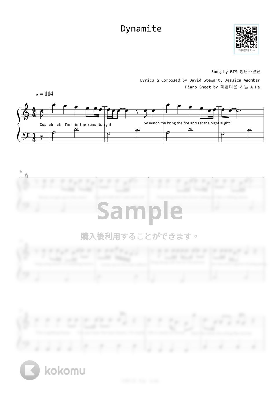 防弾少年団(BTS) - Dynamite (Level 2 - Easy) by A.Ha