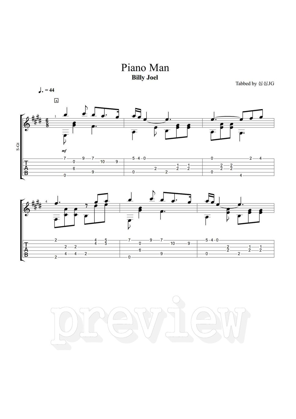 Billy joel piano man sheets by jg
