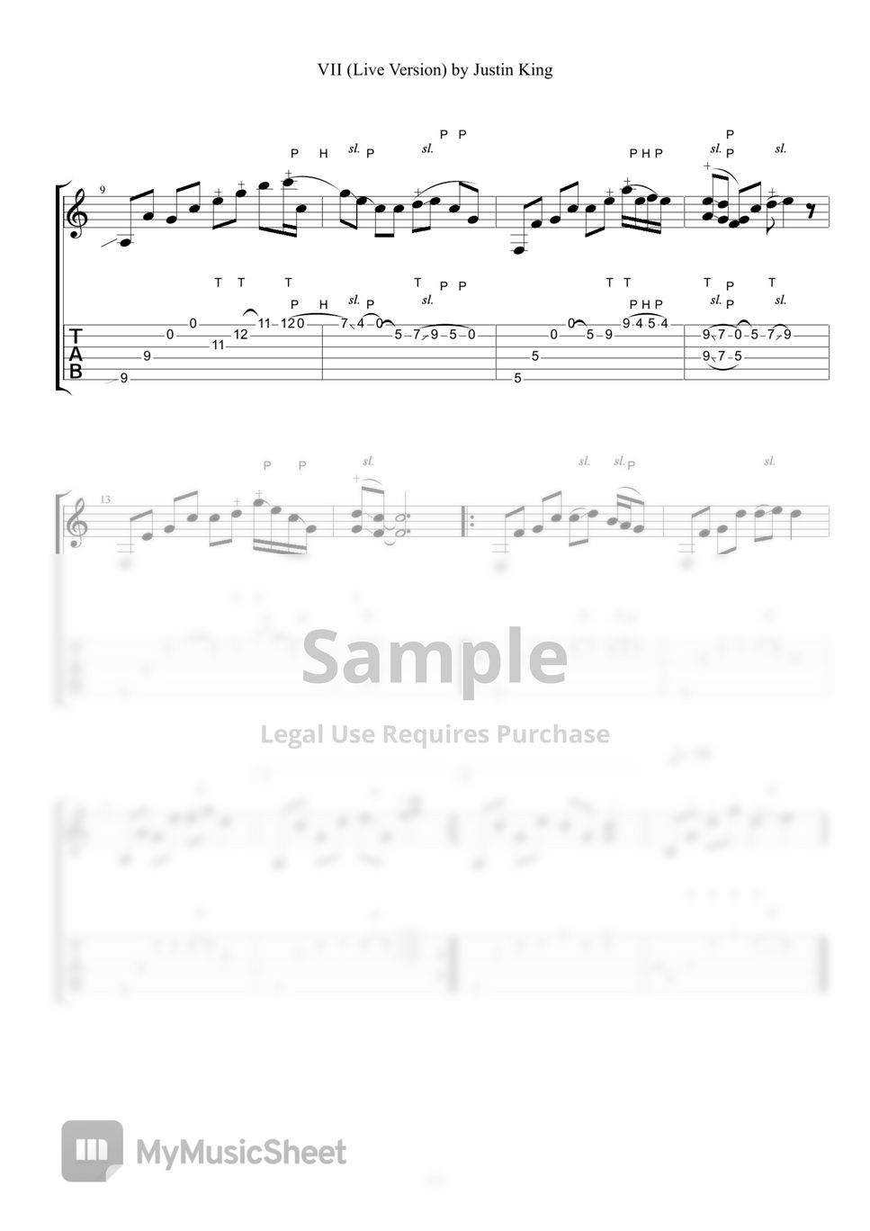 Justin king vii tab sheet music tab 1staff by guitar kuitar