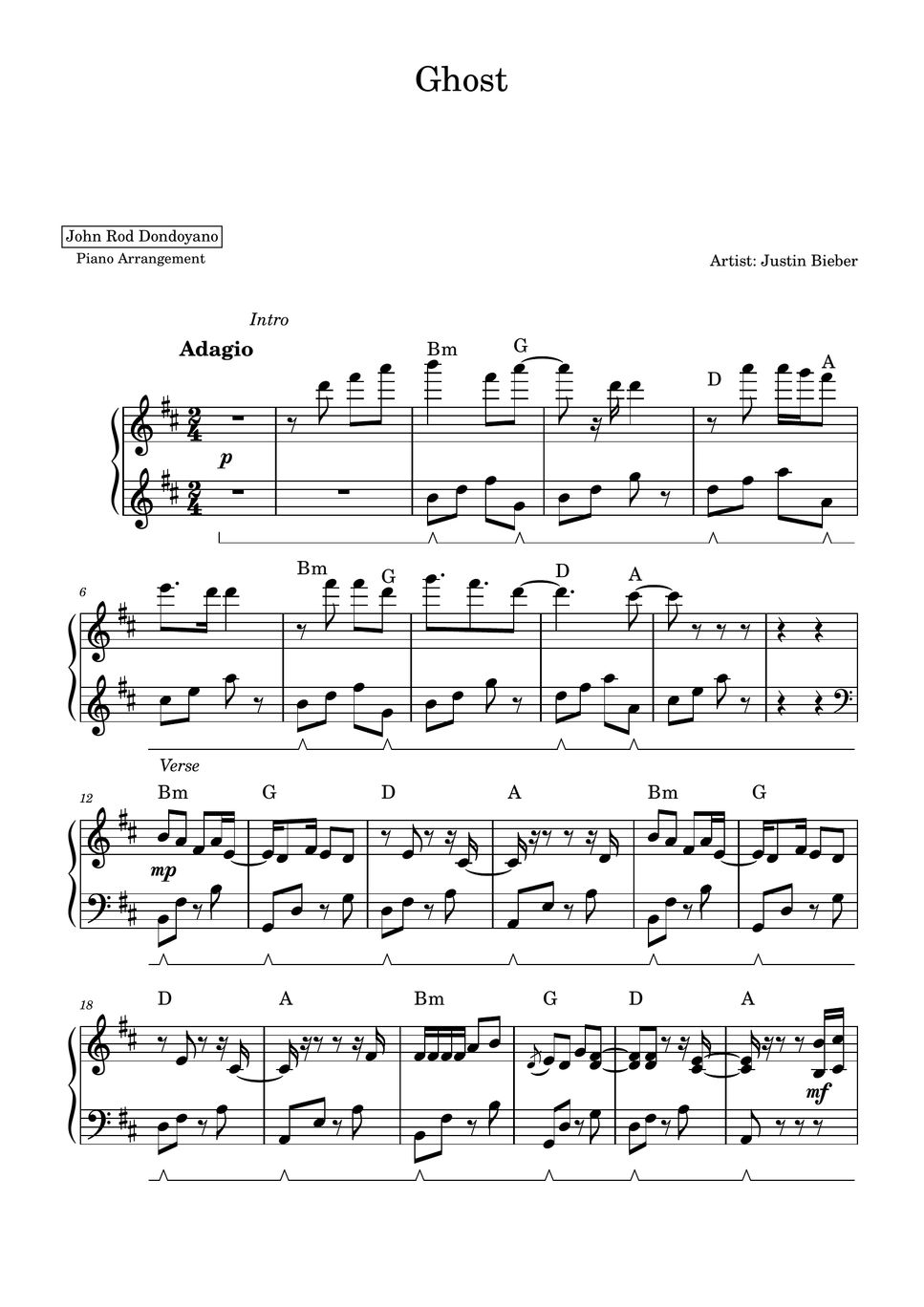 Justin Bieber Ghost Piano Sheet Sheets By John Rod Dondoyano 3017