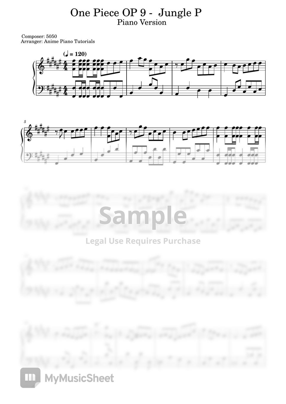 One Piece Jungle P Sheets By Anime Piano Tutorials