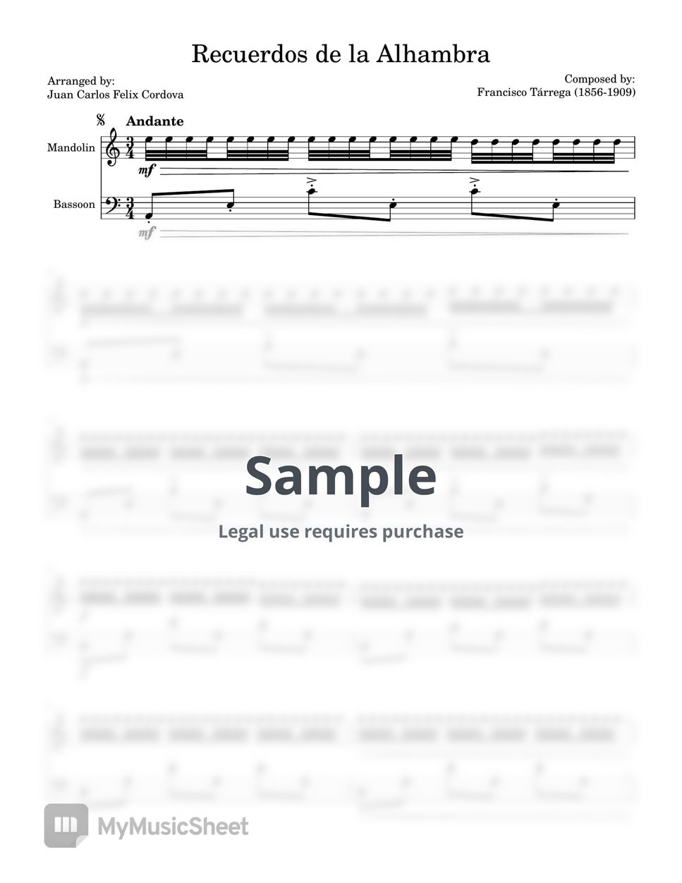 Francisco Tarrega - Recuerdos de la Alhambra for Mandolin and Bassoon by Juan Carlos Felix Cordova