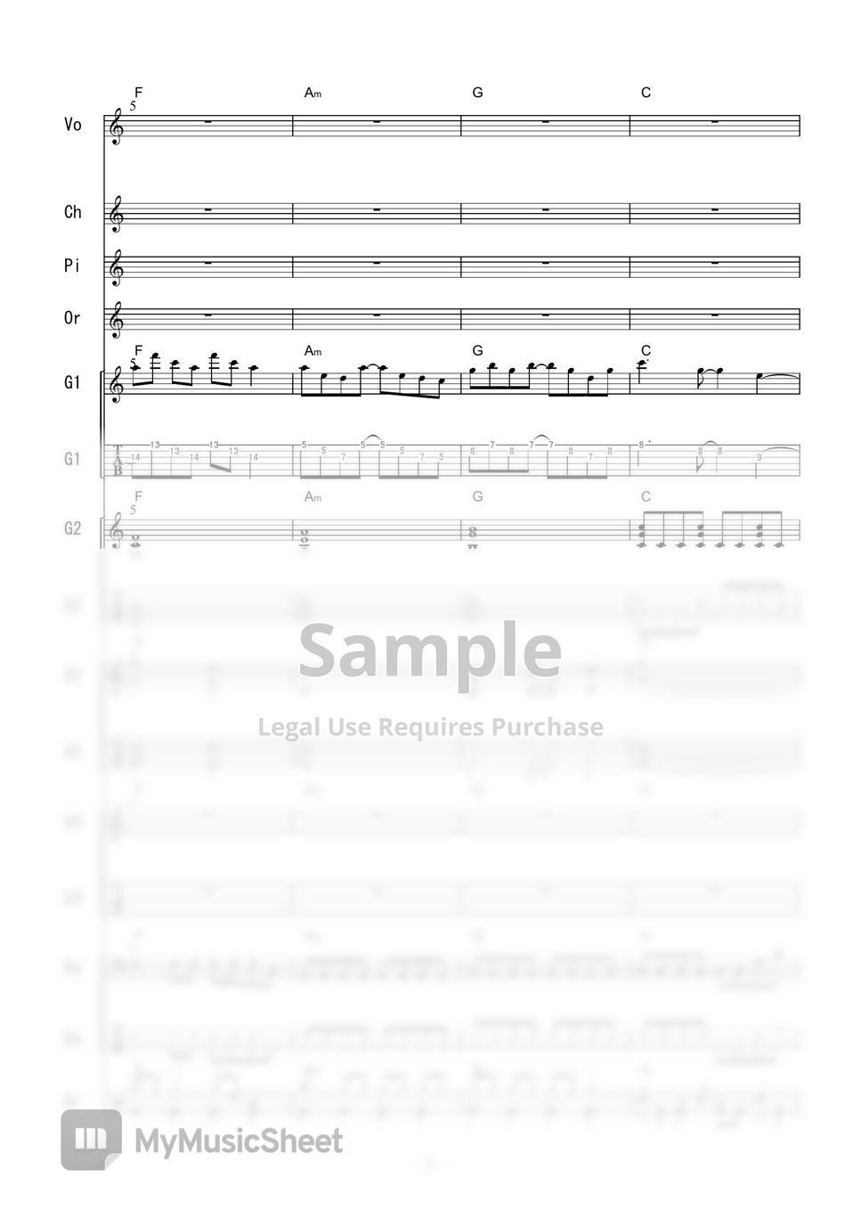 アクセル・ワールド ユナイト (バンドスコア) Tab + 1staff by 二次元楽譜製作所