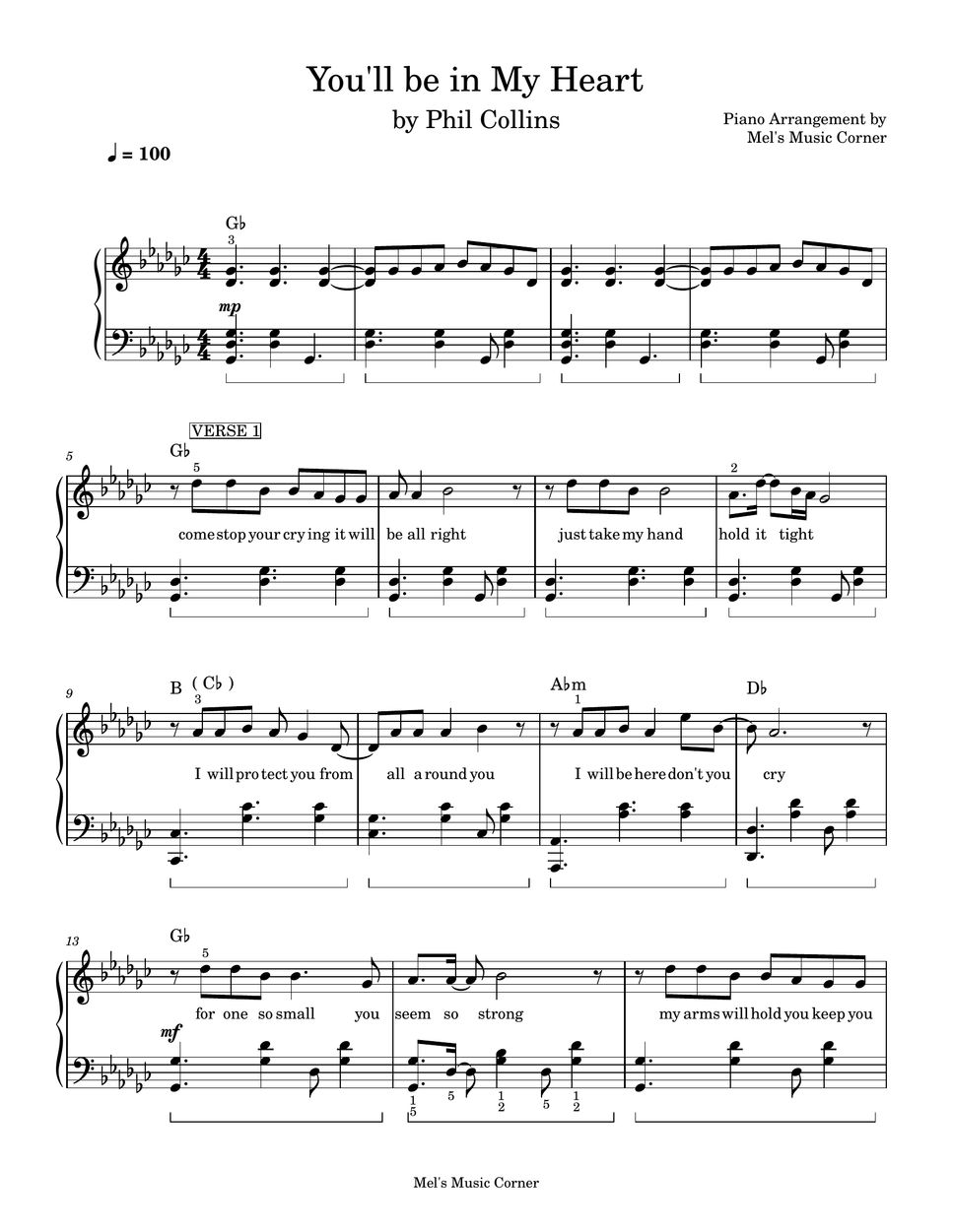 Phil Collins Youll Be In My Heart Piano Sheet Music Sheets By Mels Music Corner