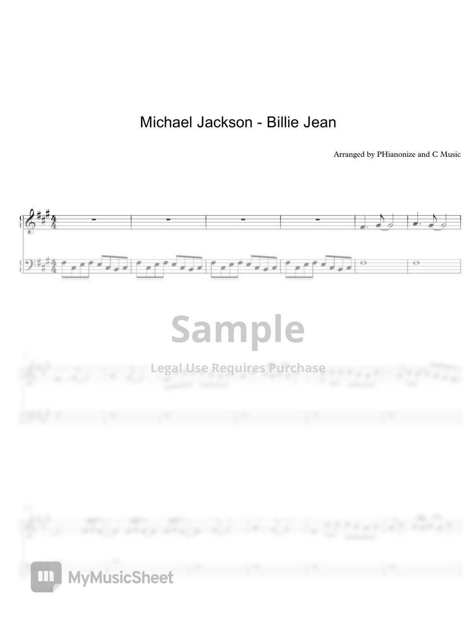 Michael Jackson Billie Jean Sheets By PHianonize And C Music