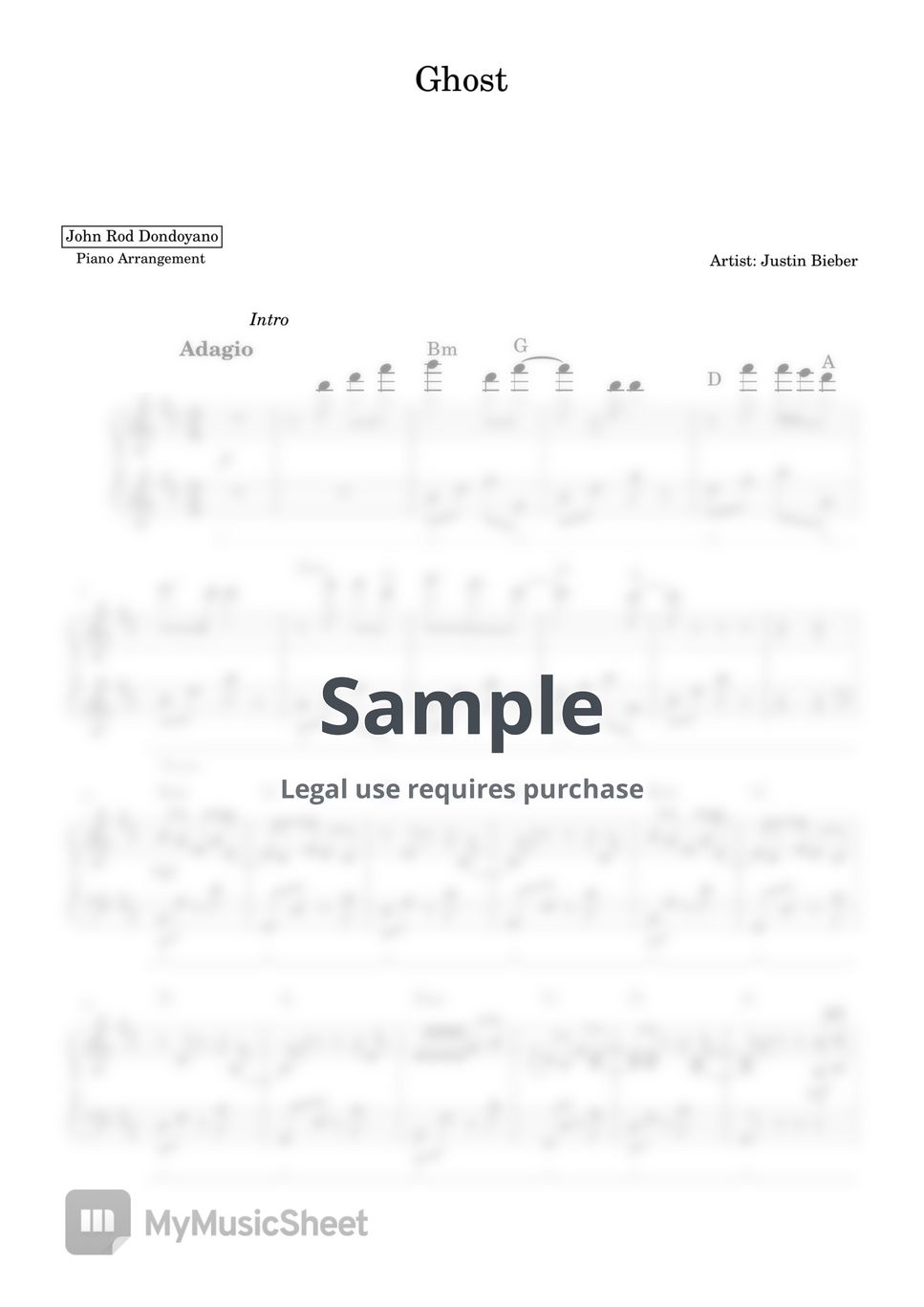 Justin Bieber: Ghost sheet music for voice, piano or guitar (PDF)