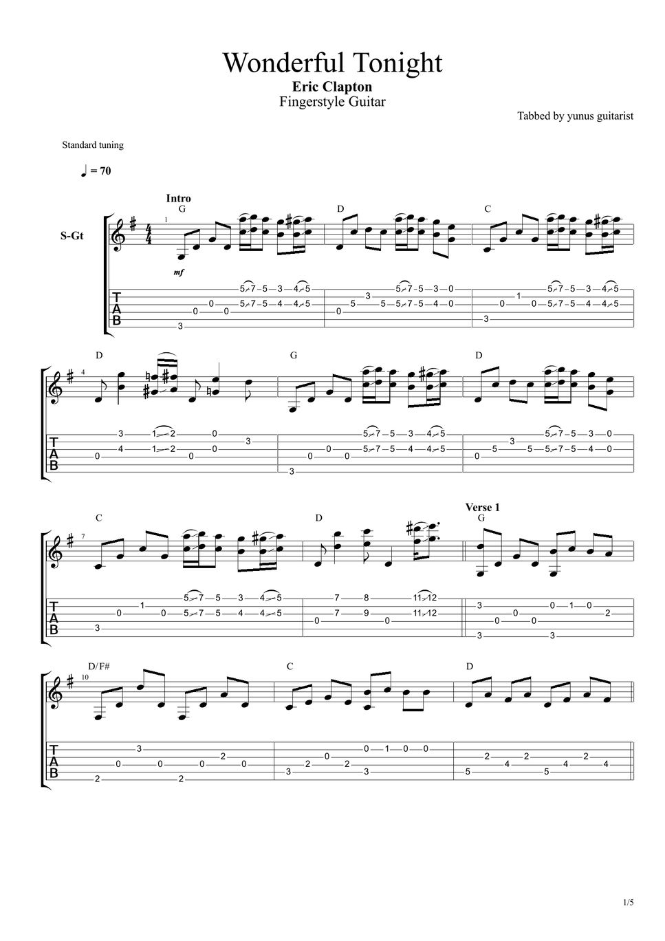 Eric Clapton - Wonderful Tonight Sheets by yunus guitarist