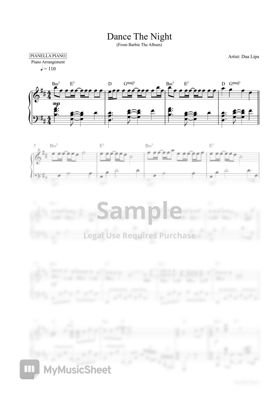 Free Dance The Night by Dua Lipa sheet music