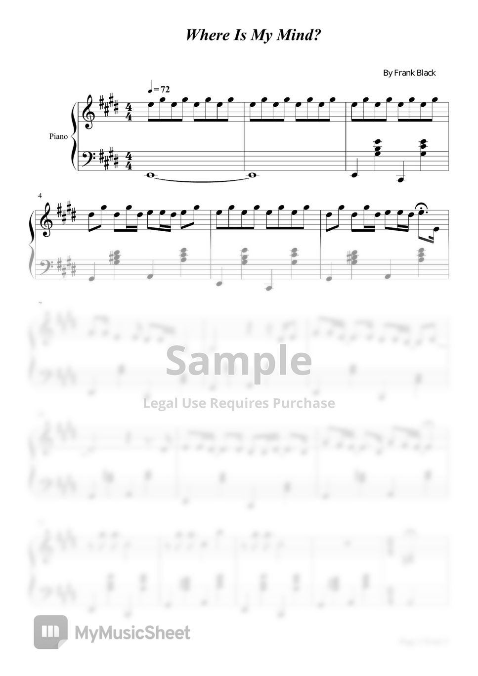 Frank black where is my mind pixies for easy piano by poon