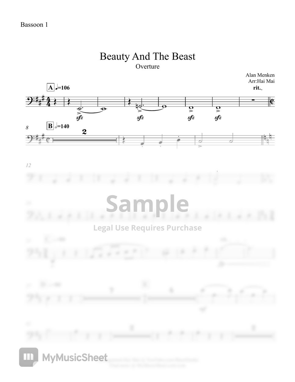 Alan Menken - Beauty and The Beast - Overture for Orchestra - Set of Part by Hai Mai