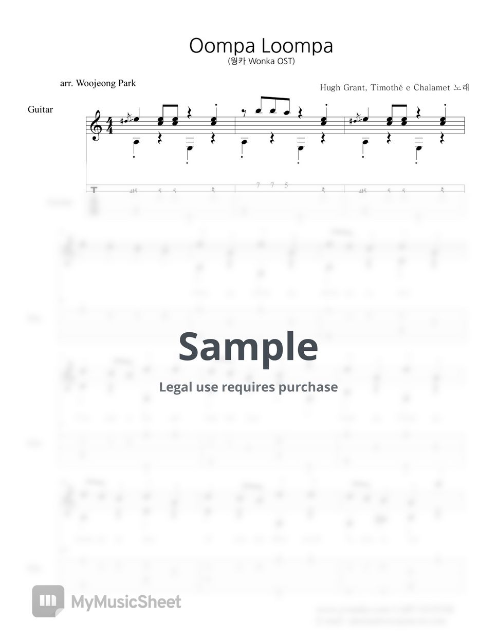 Wonka Soundtrack - Oompa Loompa (GUITAR TAB) by Woojeong Park