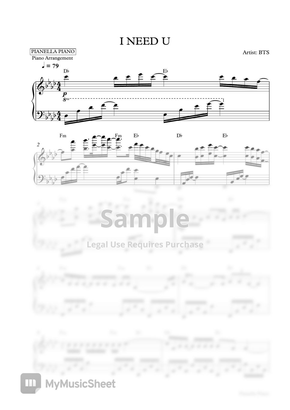 BTS - I NEED U (Piano Sheet) by Pianella Piano
