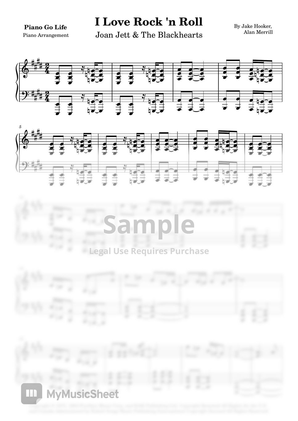 Joan jett i love rock n roll sheets by piano go life