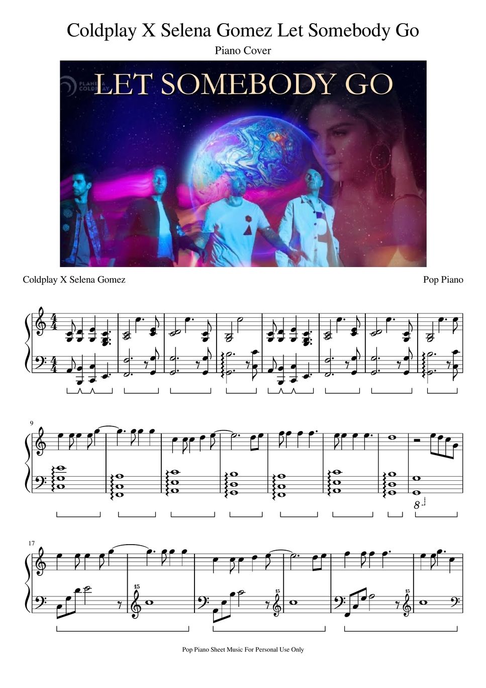 Coldplay & Selena Gomez Let Somebody Go 樂譜 by Pop Piano