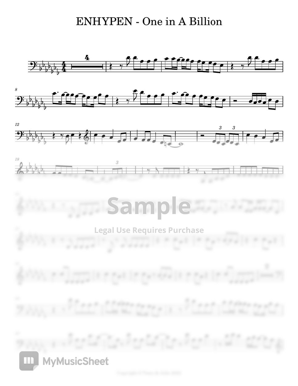 ENHYPEN One In A Billion Cello Part Sheets By Tomo Julie