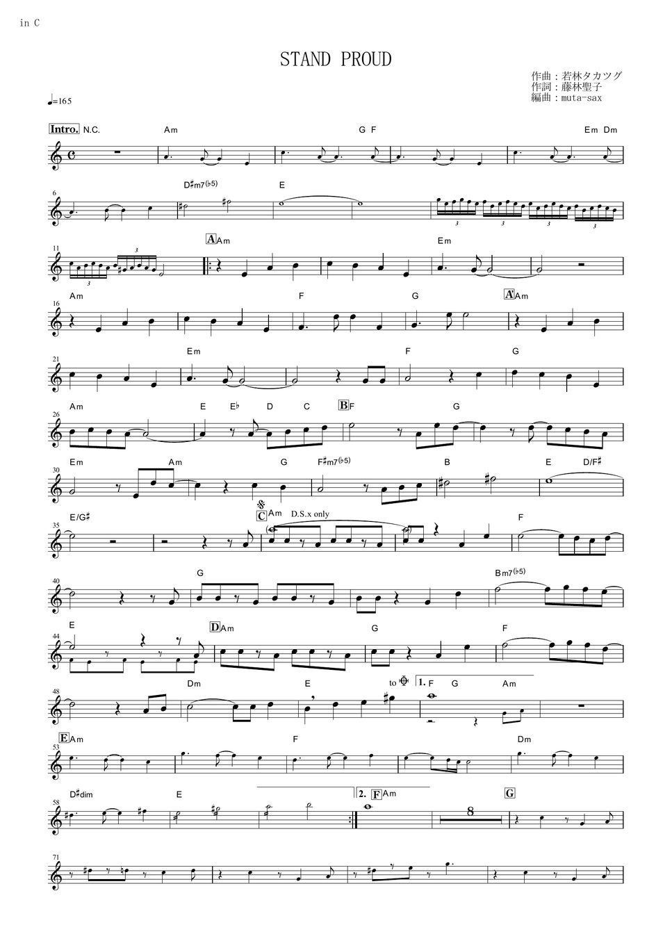 JoJo's Bizarre Adventure Stardust Crusaders STAND PROUD (in C) Sheet