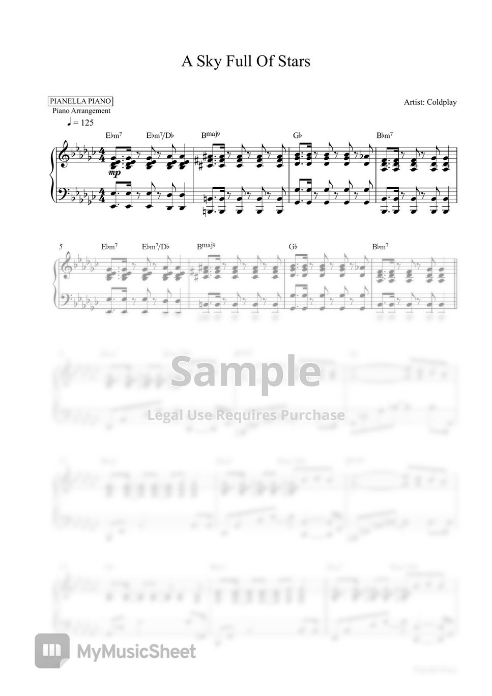 Coldplay - A Sky Full Of Stars (2 PDF: Original Key Gb Major + Easier Key G Major) by Pianella Piano
