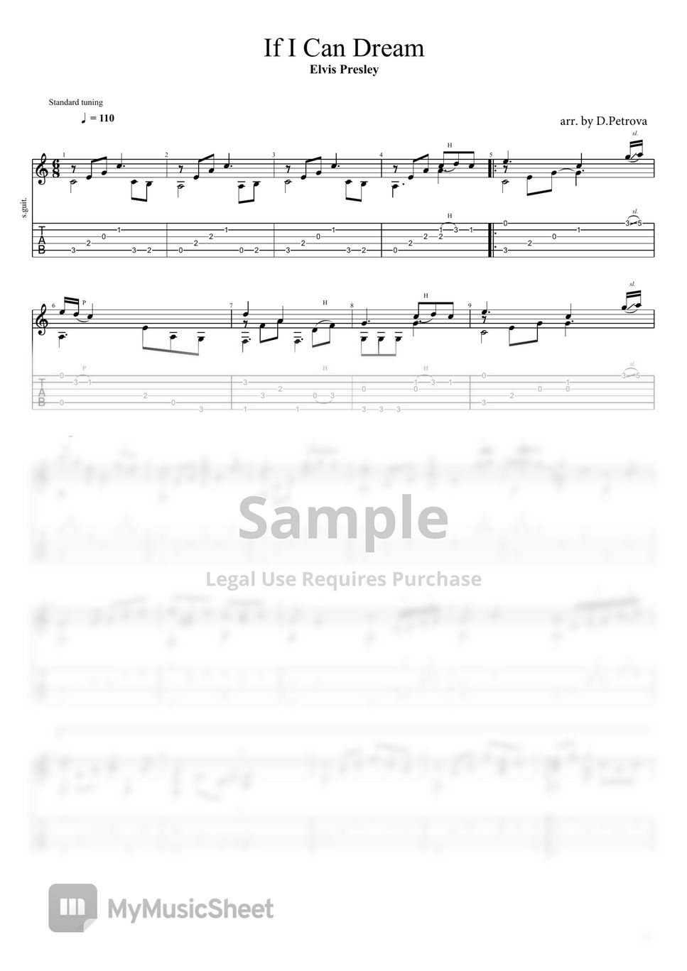Elvis Presley - If I Can Dream (Fingerstyle Guitar Arrangement, Standard  Tuning, No Capo) Sheets by D.Petrova (Edora)