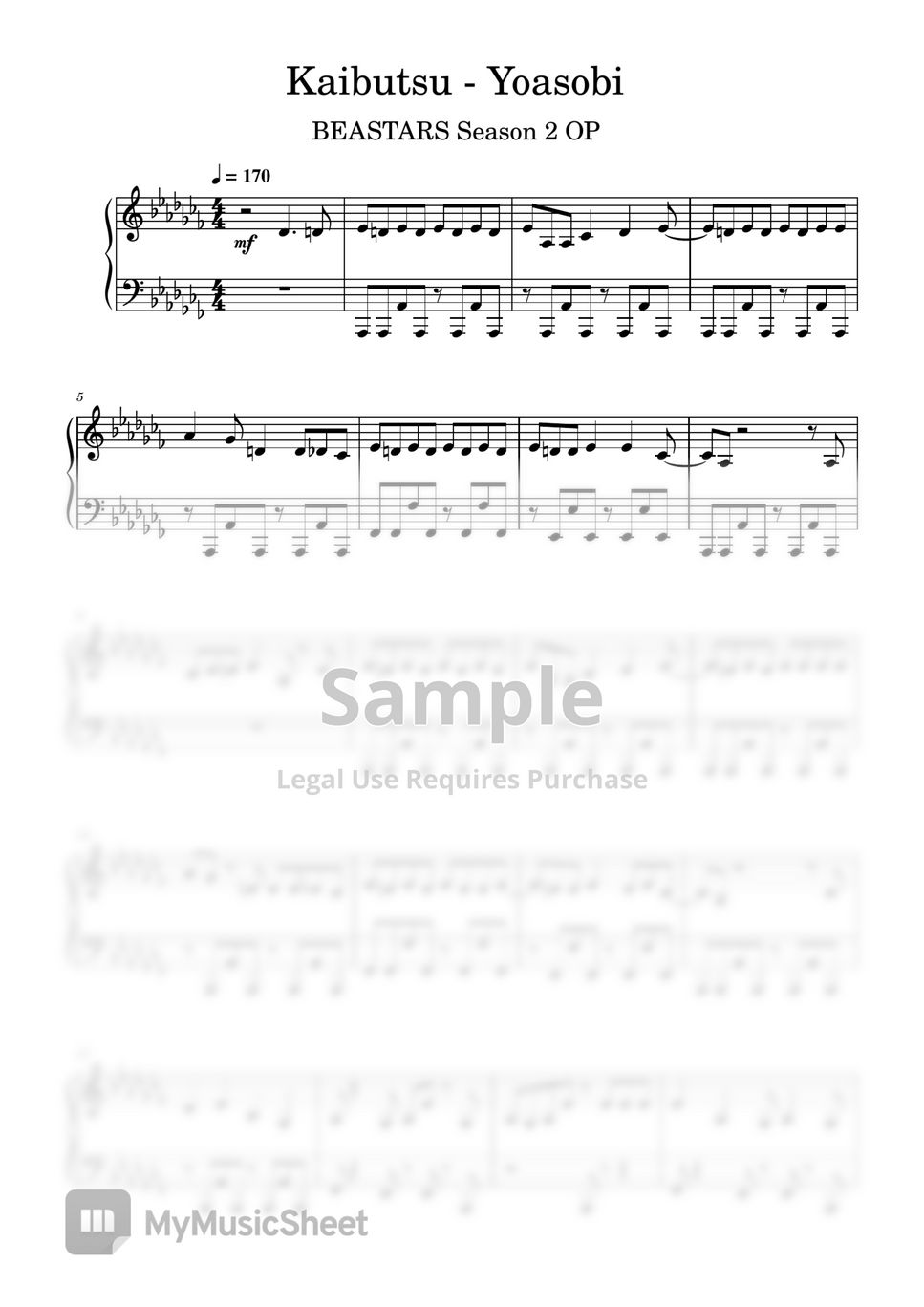 Yoasobi - Kaibutsu - Yoasobi (BEASTARS Season 2 OP) Piano Sheets by BWC