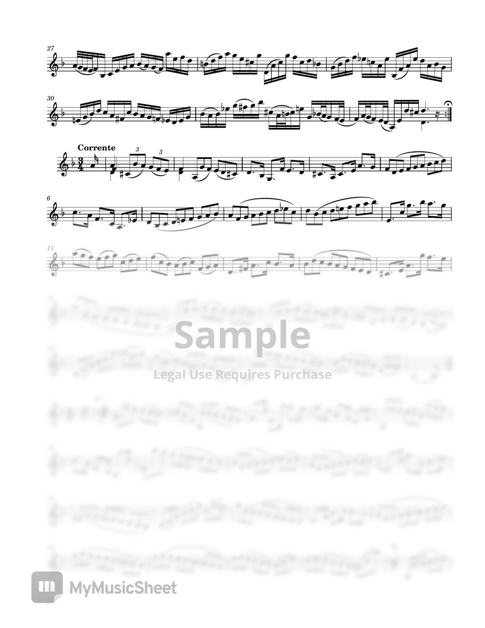 Johann Sebastian Bach Solo Violin Partita No. 2 in D Minor (BWV 1004) Sheets by poon