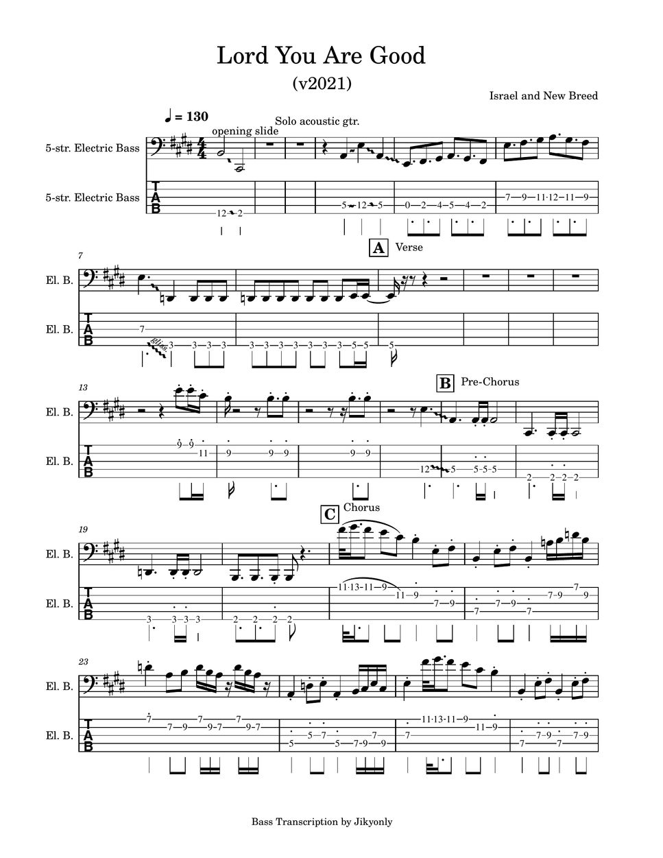 Israel New Breed Lord You Are Good Version 2021 Bass Music Sheet 