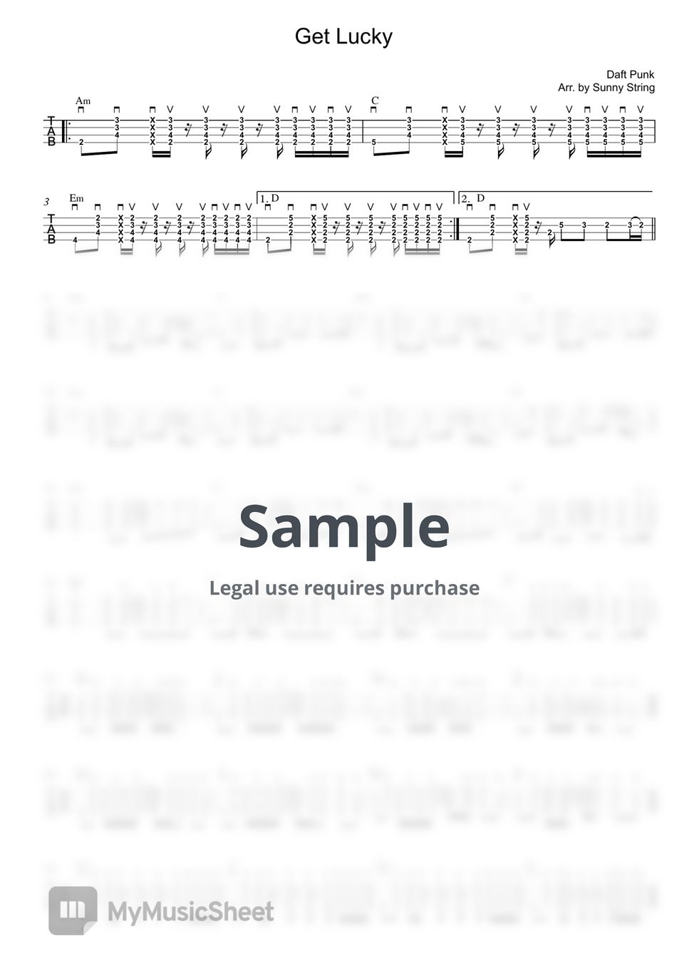 Daft Punk Get Lucky (Get Lucky Ukulele Fingerstyle Ver.) Sheets by Sunny String
