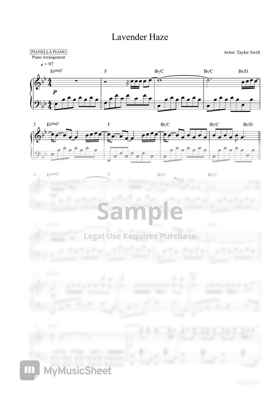 Taylor Swift - Lavender Haze (Piano Sheet) by Pianella Piano