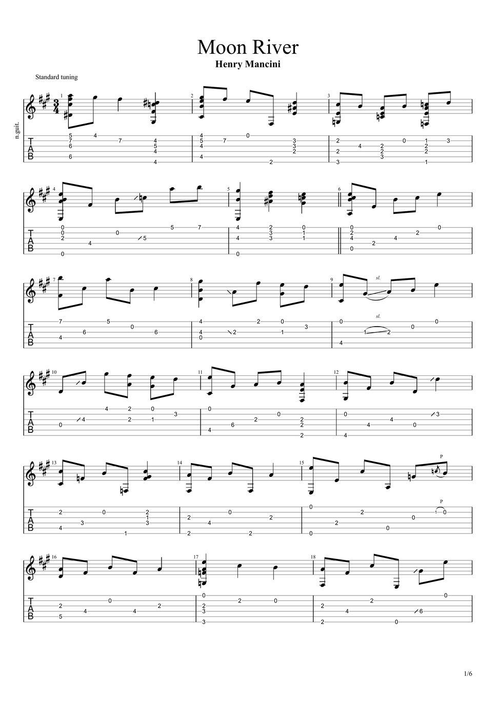 Henry Mancini - Moon River 楽譜 by David Chun